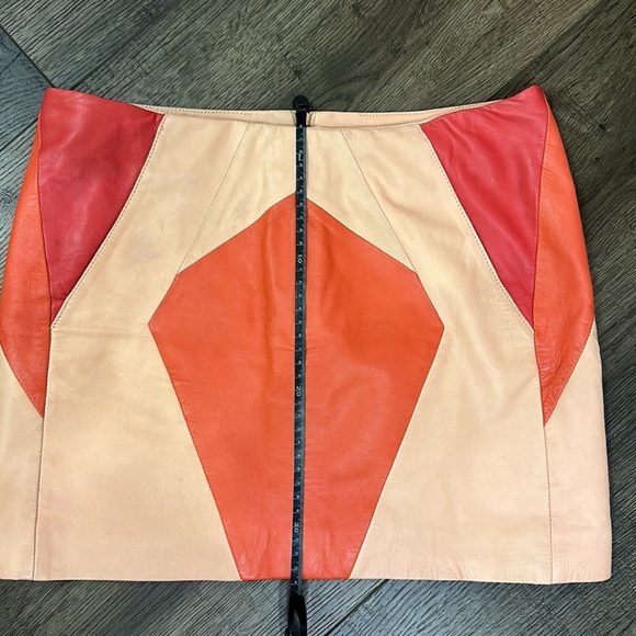 Maje Peach Orange and Magenta Lamb Leather Mini Skirt - Picture 6 of 16